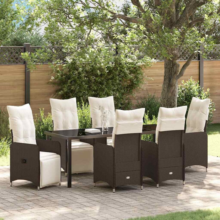 vidaXL Tuin eettafelset 7 pcs Bruin poly rattan vidaXL Tuin eettafelset 7 pcs Bruin poly rattan afbeelding 1