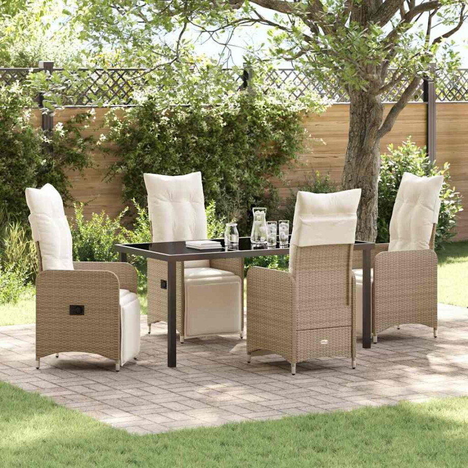 vidaXL Tuin Eetset met kussen 5 pcs Beige Poly riet afbeelding 1