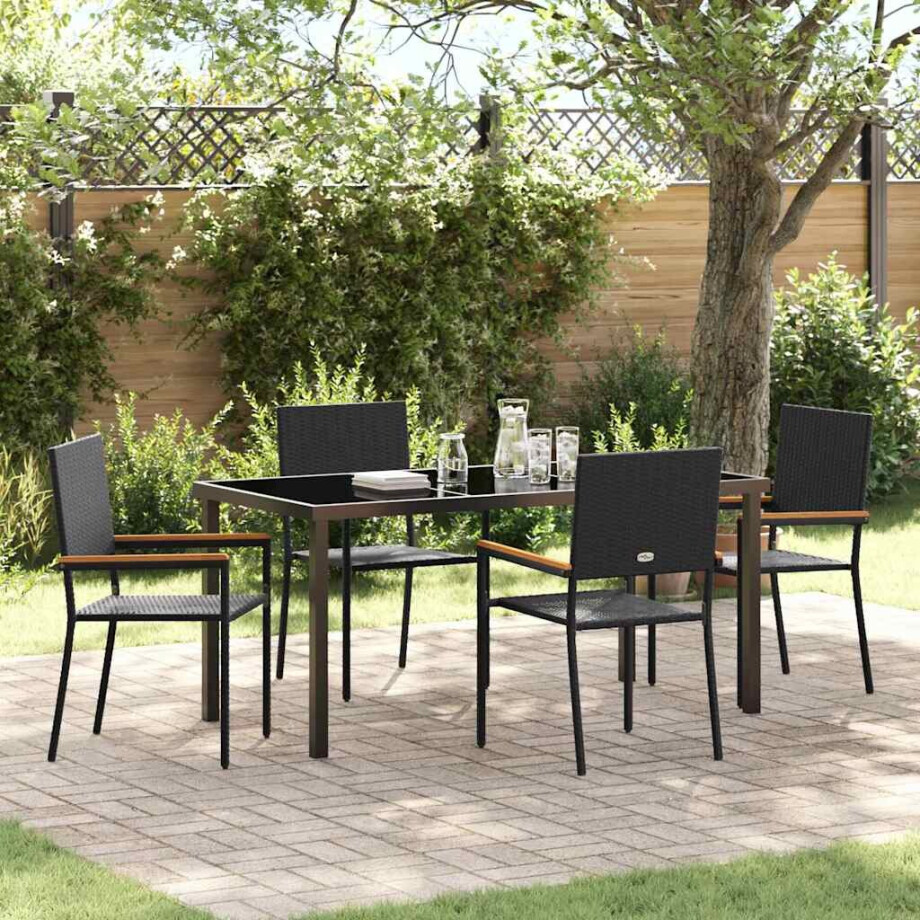 vidaXL Tuin eettafelset met kussen 5 pcs Zwart poly rattan afbeelding 1