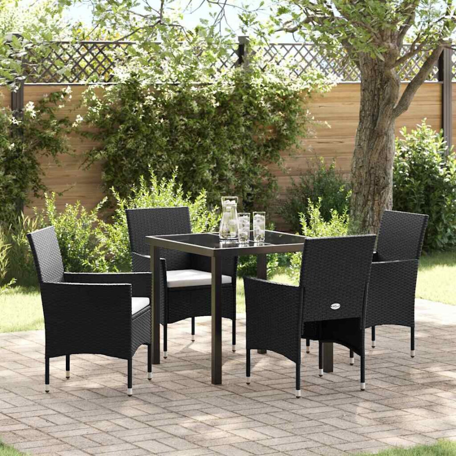 vidaXL Tuin eettafelset met kussen 5 pcs Zwart poly rattan afbeelding 1