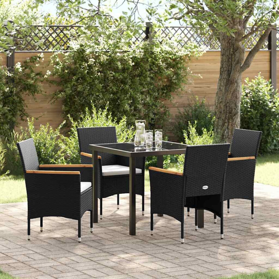 vidaXL Tuin eettafelset met kussen 5 pcs Zwart poly rattan afbeelding 1