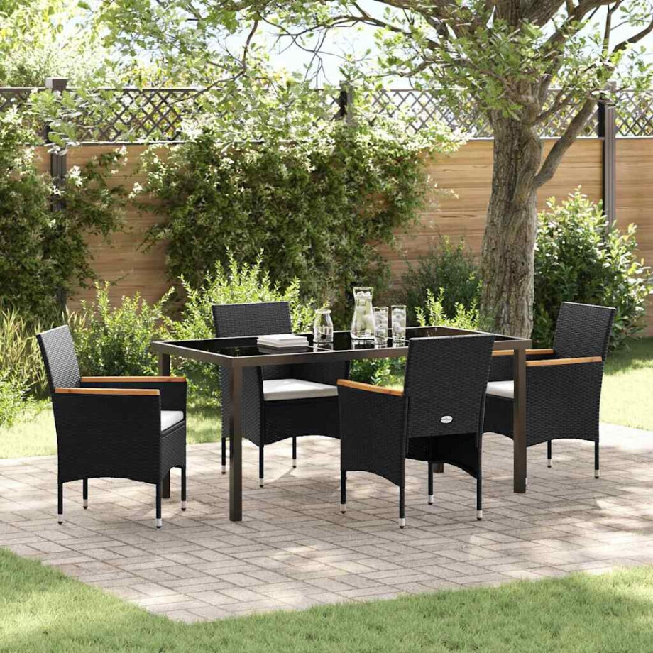 vidaXL Tuin eettafelset met kussen 5 pcs Zwart poly rattan afbeelding 1