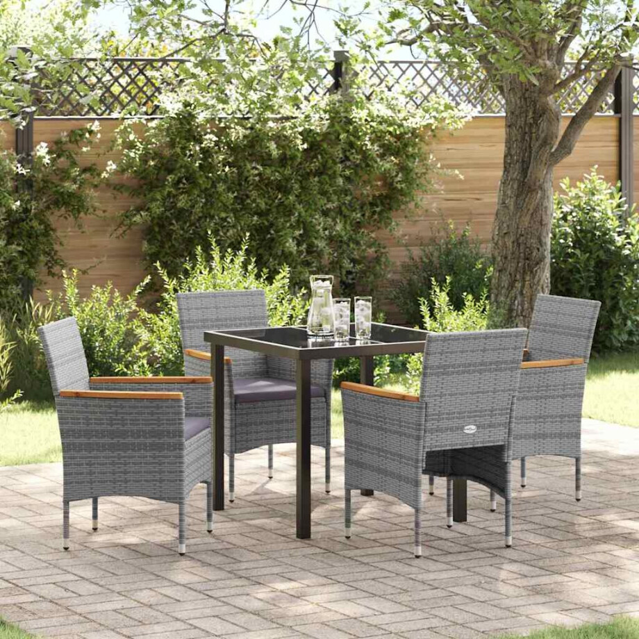 vidaXL Tuin Eetset met kussen 5 pcs Grijs Poly riet afbeelding 1