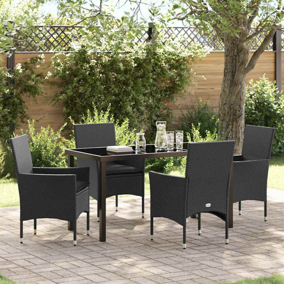 vidaXL Tuin eettafelset met kussen 5 pcs Zwart poly rattan afbeelding 1