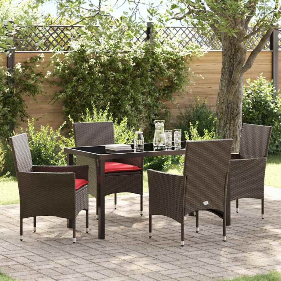 vidaXL Tafel en stoelen set met kussen 5 pcs Bruin PE Rattan vidaXL Tafel en stoelen set met kussen 5 pcs Bruin PE Rattan afbeelding 1