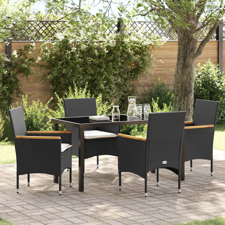 vidaXL Tuin eettafelset met kussen 5 pcs Zwart poly rattan afbeelding 1