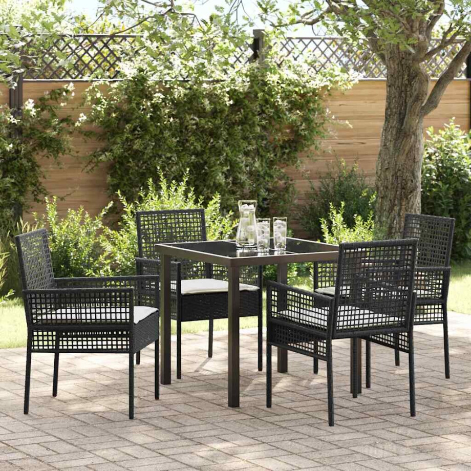 vidaXL Tuin eettafelset met kussen 5 pcs Zwart poly rattan vidaXL Tuin eettafelset met kussen 5 pcs Zwart poly rattan afbeelding 1