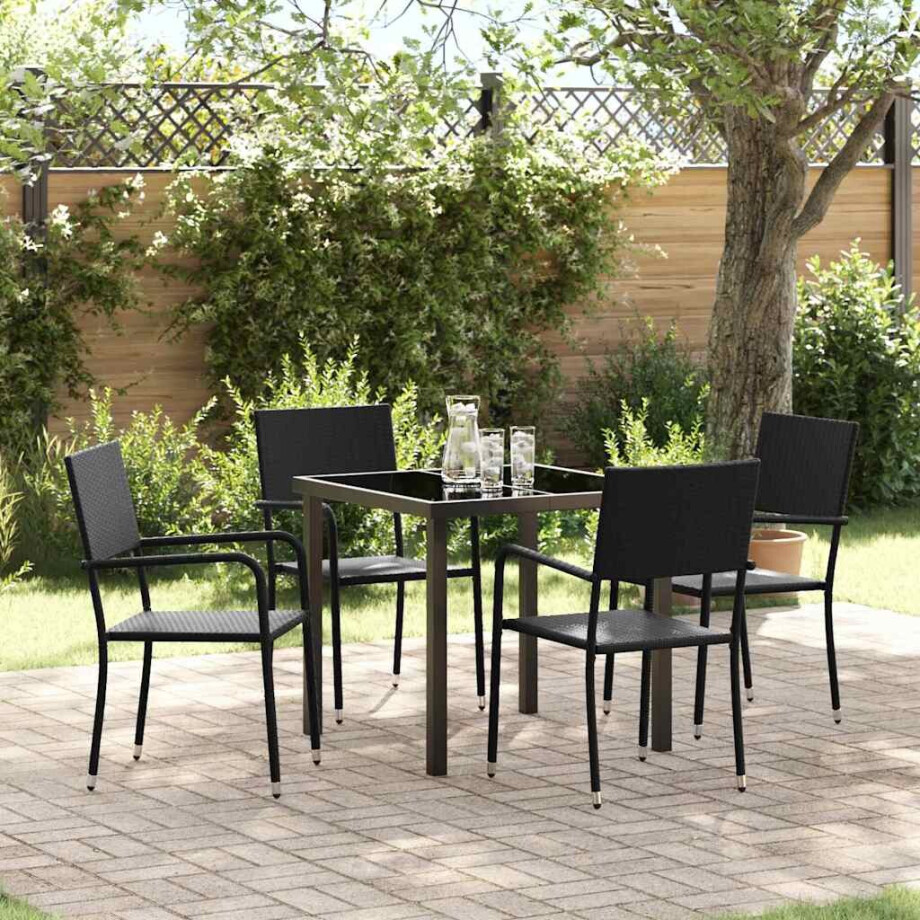 vidaXL Tuin eettafelset met kussen 5 pcs Zwart poly rattan afbeelding 1