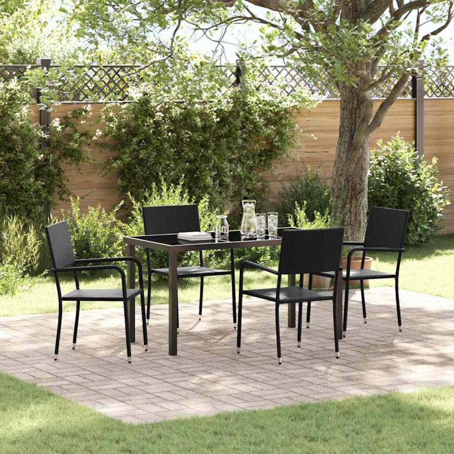 vidaXL Tuin eettafelset met kussen 5 pcs Zwart poly rattan afbeelding 1