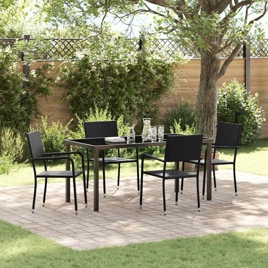 vidaXL Tuin eettafelset met kussen 5 pcs Zwart poly rattan afbeelding 1