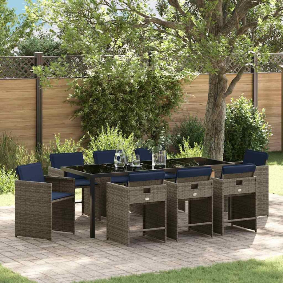 vidaXL Tuin eettafelset 9 st Grijs poly rattan vidaXL Tuin eettafelset 9 st Grijs poly rattan afbeelding 1