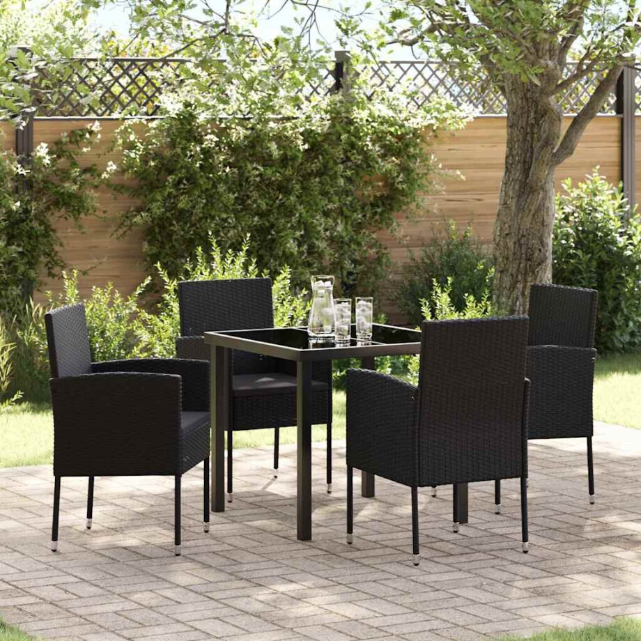 vidaXL Tuin eettafelset met kussen 5 pcs Zwart poly rattan vidaXL Tuin eettafelset met kussen 5 pcs Zwart poly rattan afbeelding 1