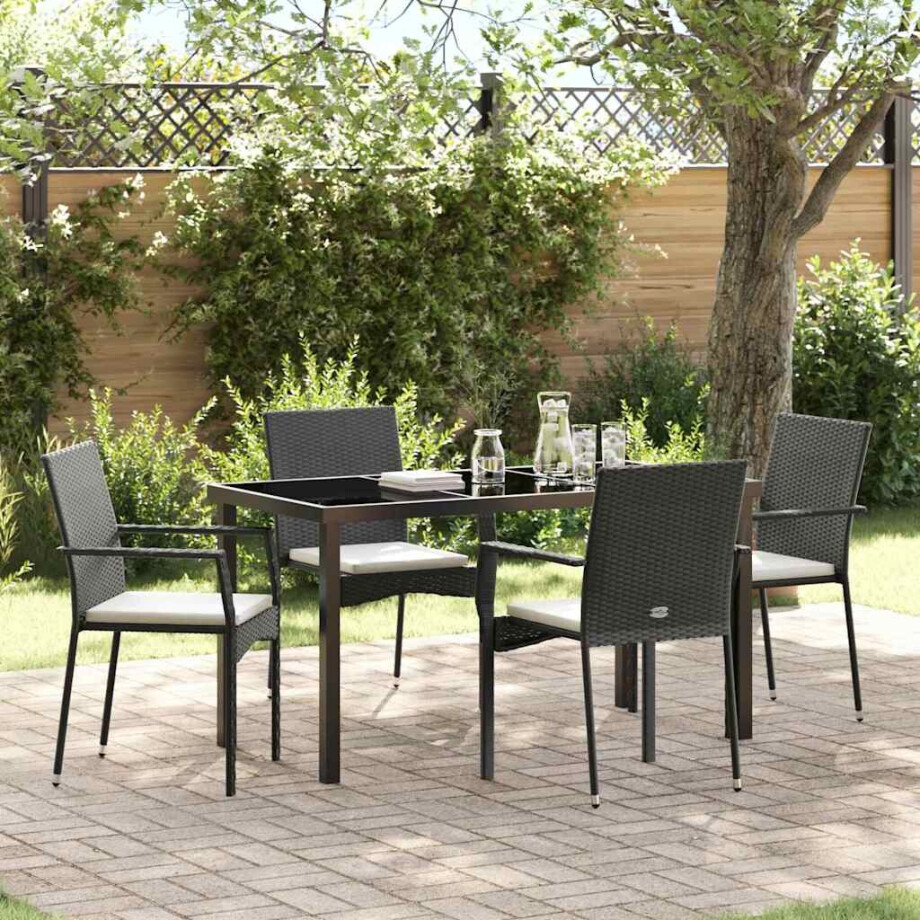 vidaXL Tuin eettafelset met kussen 5 pcs Zwart poly rattan afbeelding 1