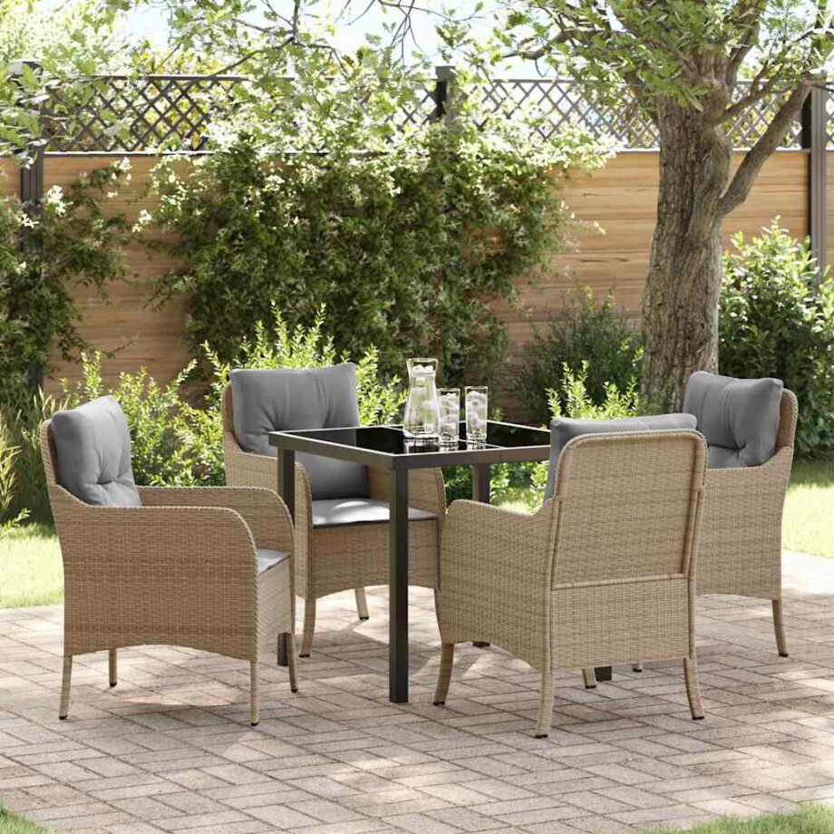 vidaXL Tuin Eetset met kussen 5 pcs Beige Poly riet afbeelding 1