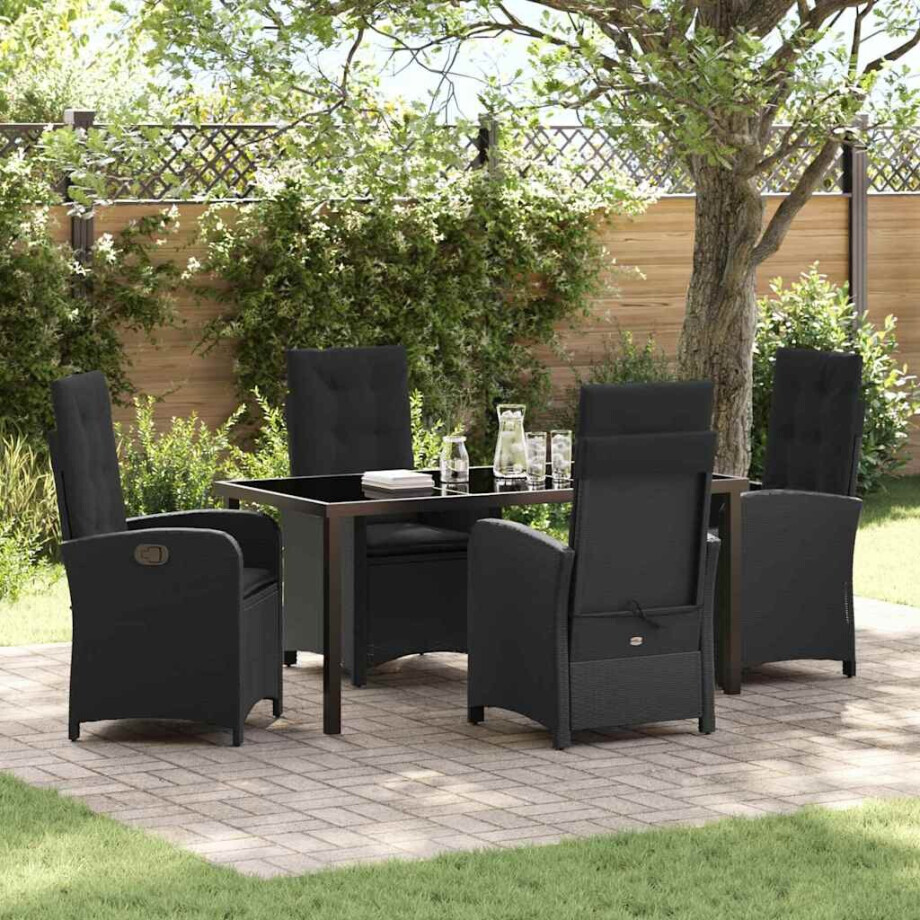 vidaXL Tuin eettafelset met kussen 5 pcs Zwart poly rattan afbeelding 1