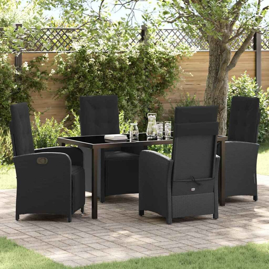 vidaXL Tuin eettafelset met kussen 5 pcs Zwart poly rattan afbeelding 1
