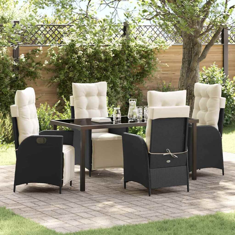 vidaXL Tuin eettafelset met kussen 5 pcs Zwart poly rattan afbeelding 1