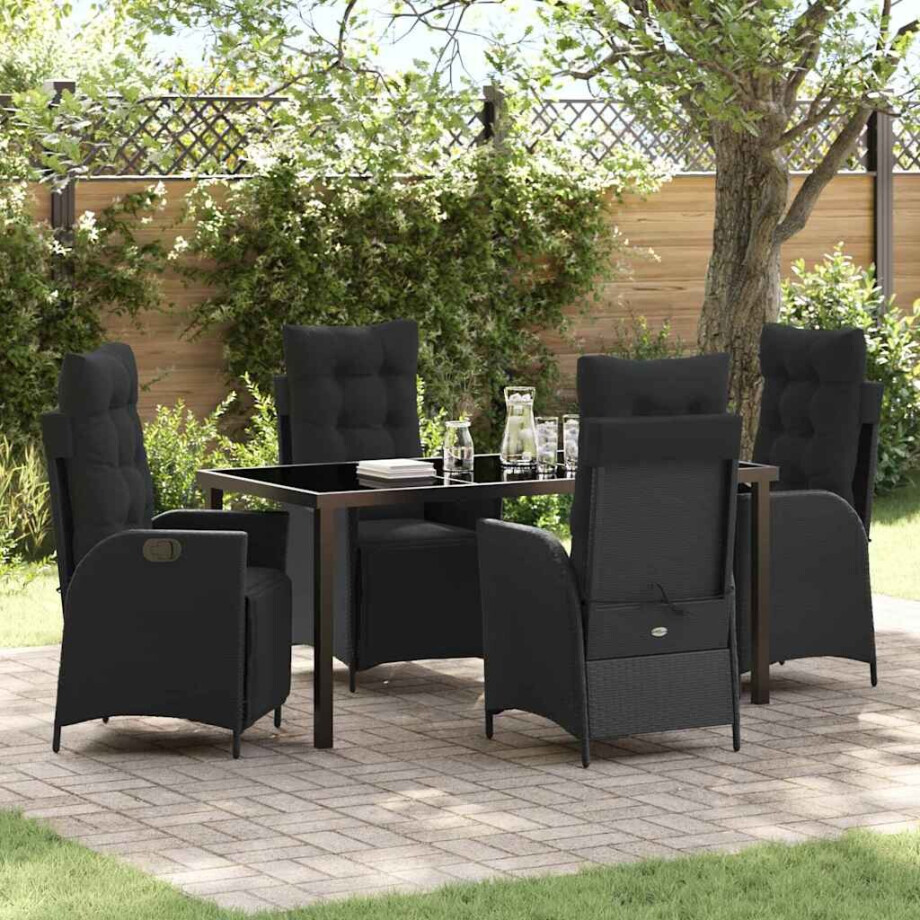 vidaXL Tuin eettafelset met kussen 5 pcs Zwart poly rattan afbeelding 1