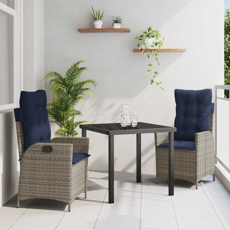 vidaXL Tuin eettafelset met kussen 3 pcs Grijs en zwart Rattan afbeelding 1
