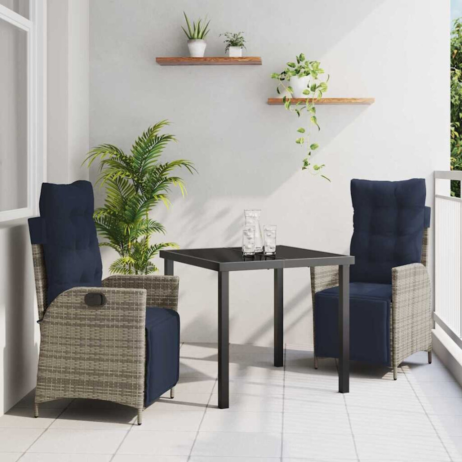 vidaXL Tuin eettafelset met kussen 3 pcs Grijs en zwart Rattan afbeelding 1