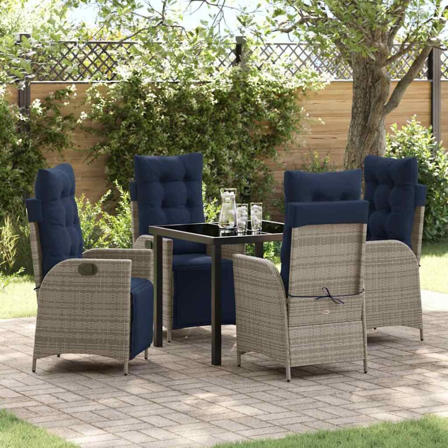 vidaXL Tuin eettafelset met kussen 5 pcs Grijs en zwart Rattan afbeelding 1