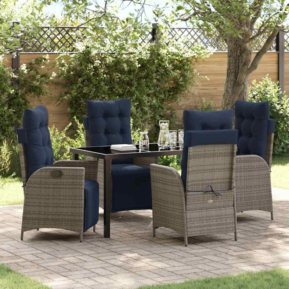 vidaXL Tuin eettafelset met kussen 5 pcs Grijs en zwart Rattan afbeelding 1