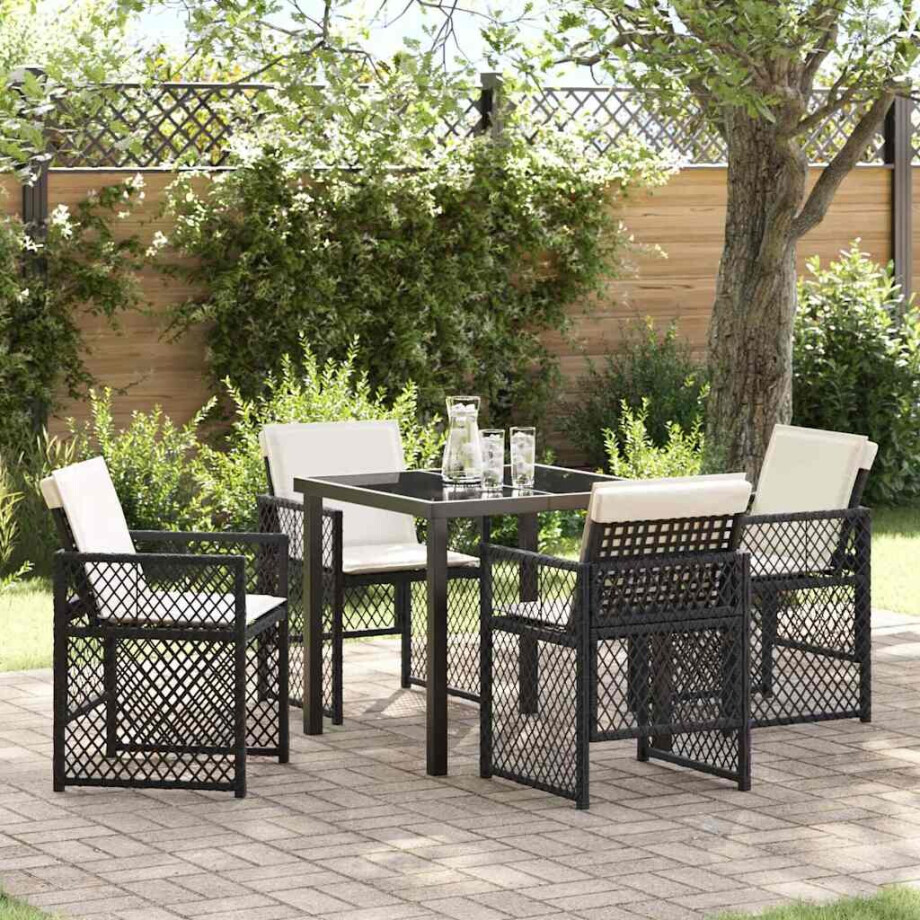 vidaXL Tuin eettafelset 5 pcs Zwart poly rattan vidaXL Tuin eettafelset 5 pcs Zwart poly rattan afbeelding 1