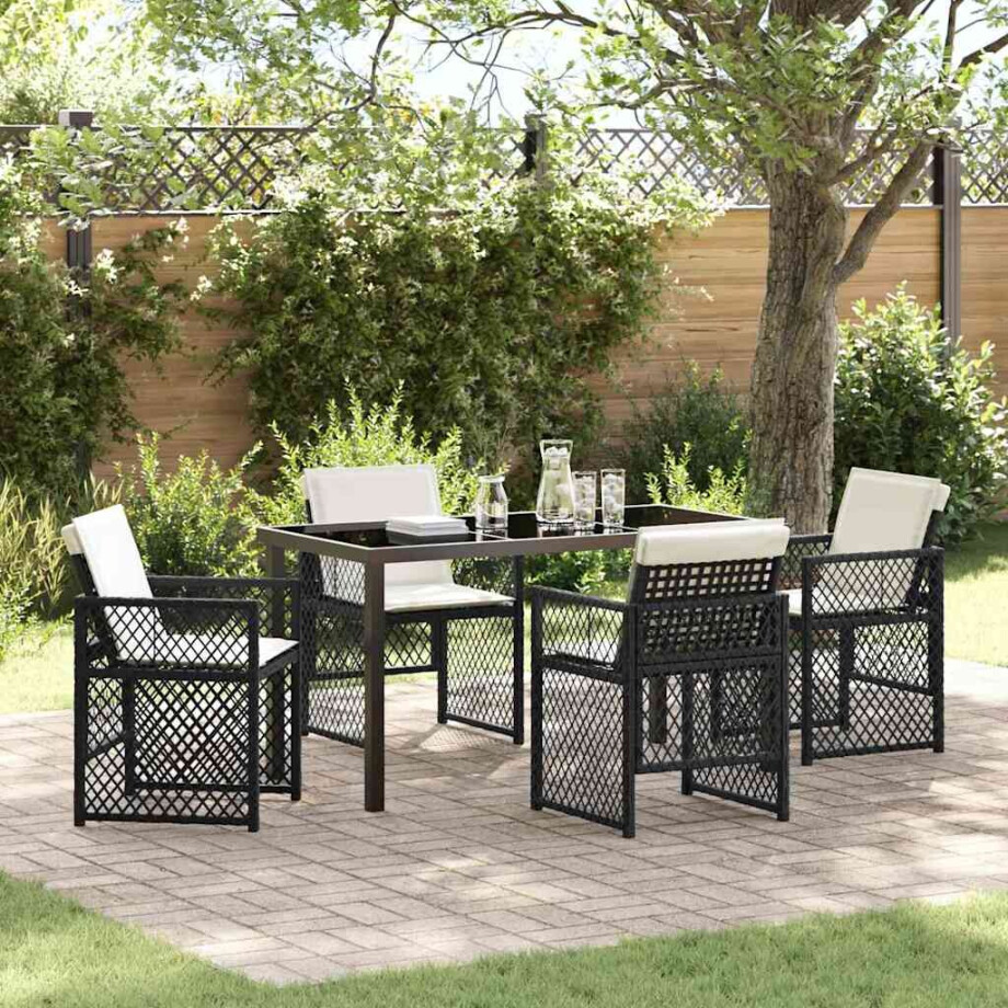 vidaXL Tuin eettafelset 5 pcs Zwart poly rattan afbeelding 1