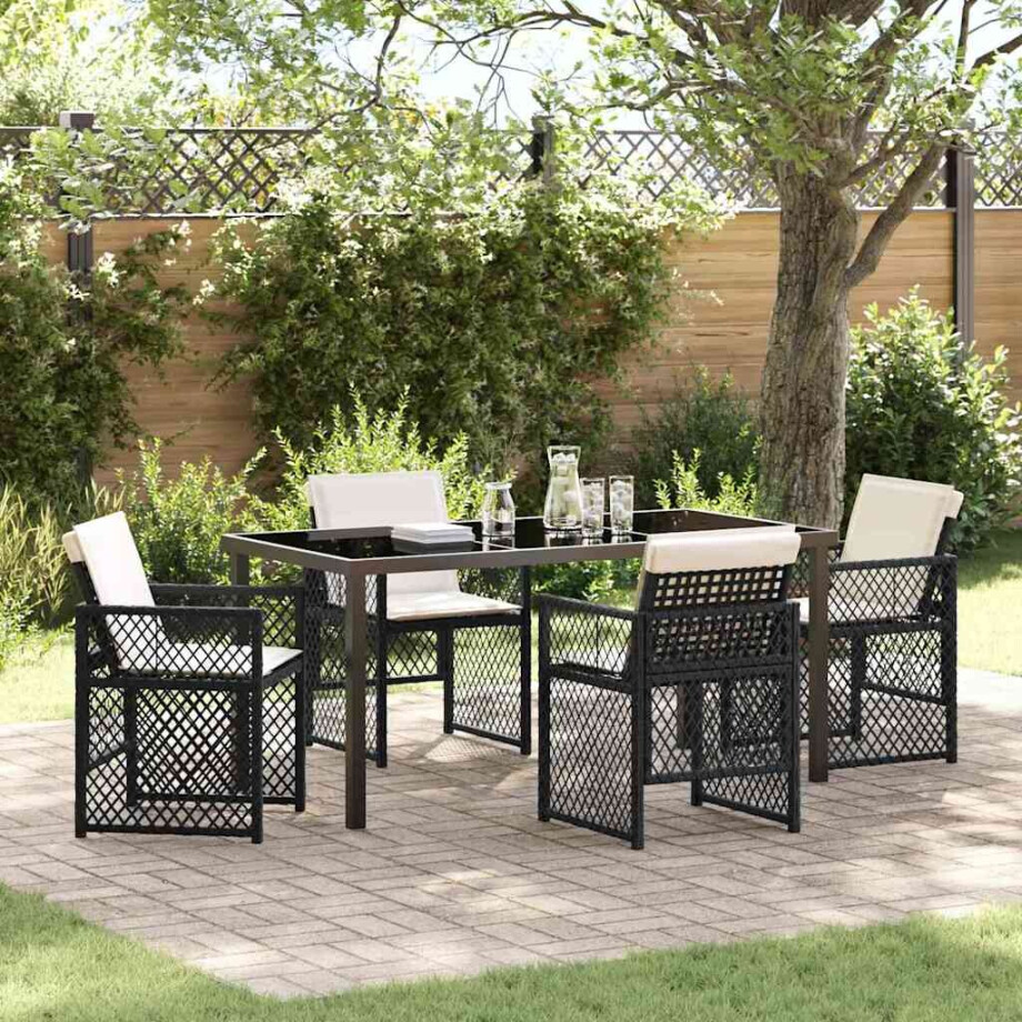vidaXL Tuin eettafelset 5 pcs Zwart poly rattan afbeelding 1