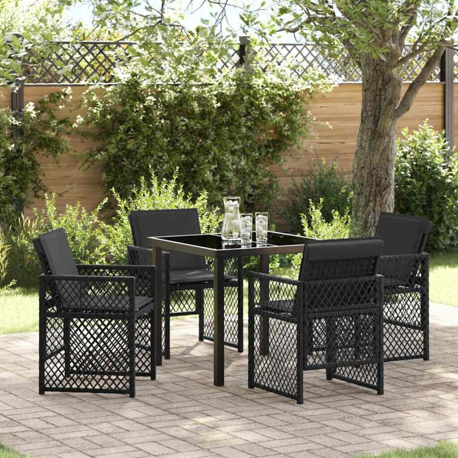 vidaXL Tuin eettafelset 5 pcs Zwart poly rattan vidaXL Tuin eettafelset 5 pcs Zwart poly rattan afbeelding 1