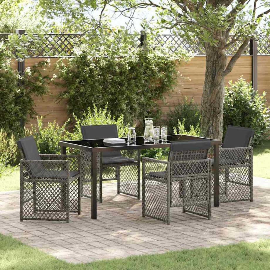 vidaXL Tuin eettafelset 5 pcs Grijs poly rattan afbeelding 1