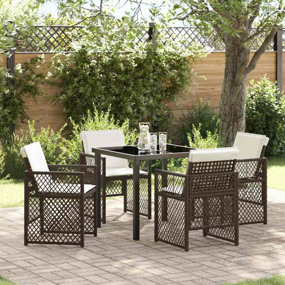 vidaXL Tuin eettafelset 5 pcs Bruin poly rattan vidaXL Tuin eettafelset 5 pcs Bruin poly rattan afbeelding 1