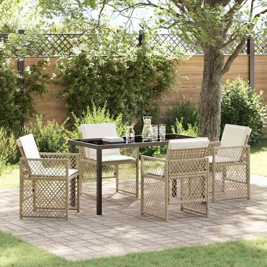 vidaXL Tuin eettafelset 5 pcs Beige poly rattan afbeelding 1