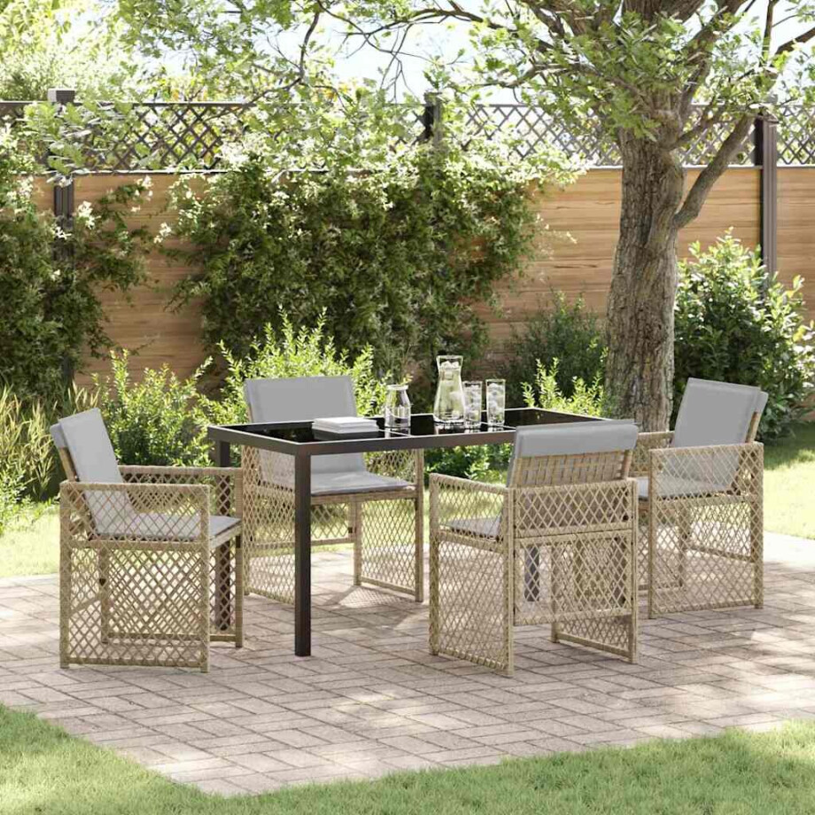vidaXL Tuin eettafelset 5 pcs Beige poly rattan afbeelding 1