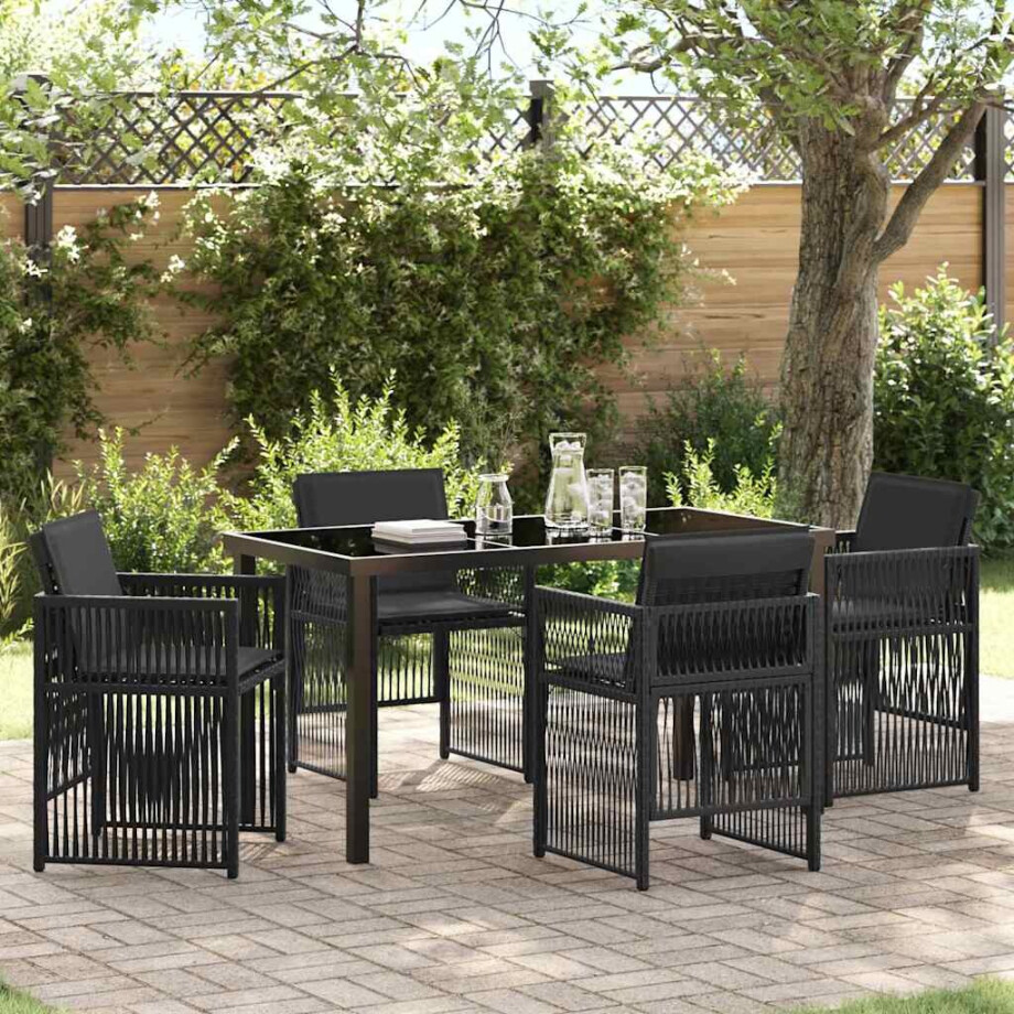 vidaXL Tuin eettafelset 5 pcs Zwart Gepoedercoat staal afbeelding 1