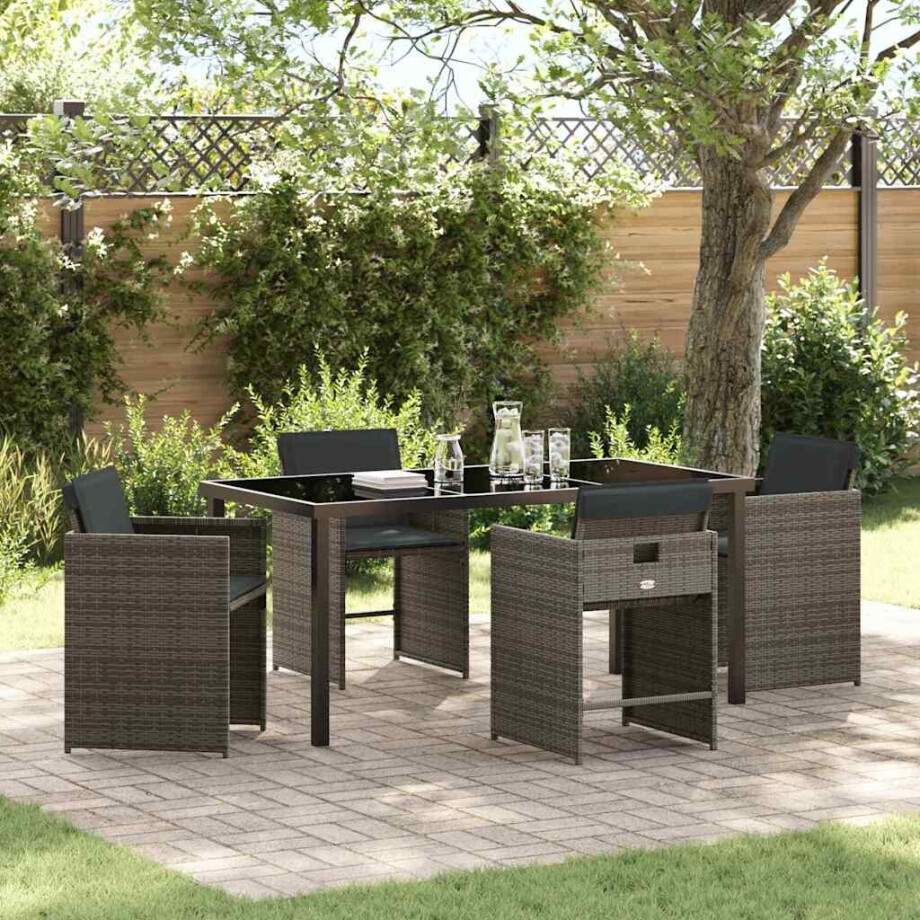 vidaXL Tuin eettafelset 5 pcs Grijs poly rattan afbeelding 1