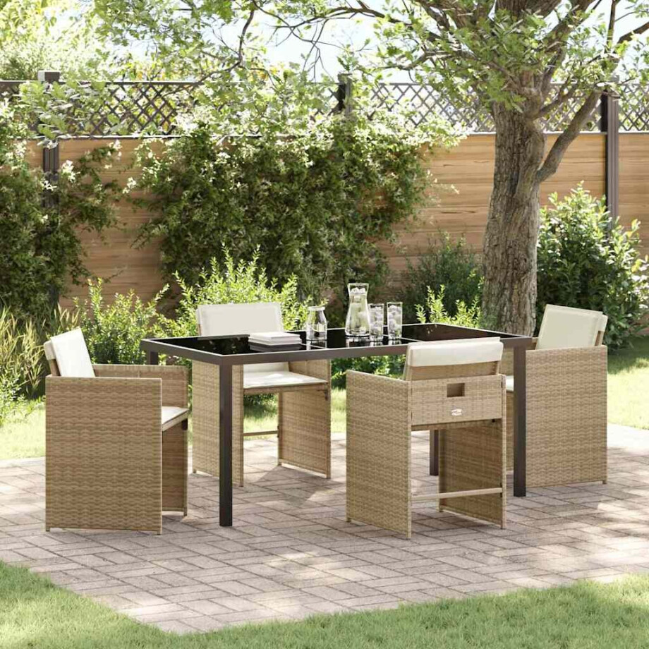 vidaXL Tuin eettafelset 5 pcs Beige poly rattan afbeelding 1