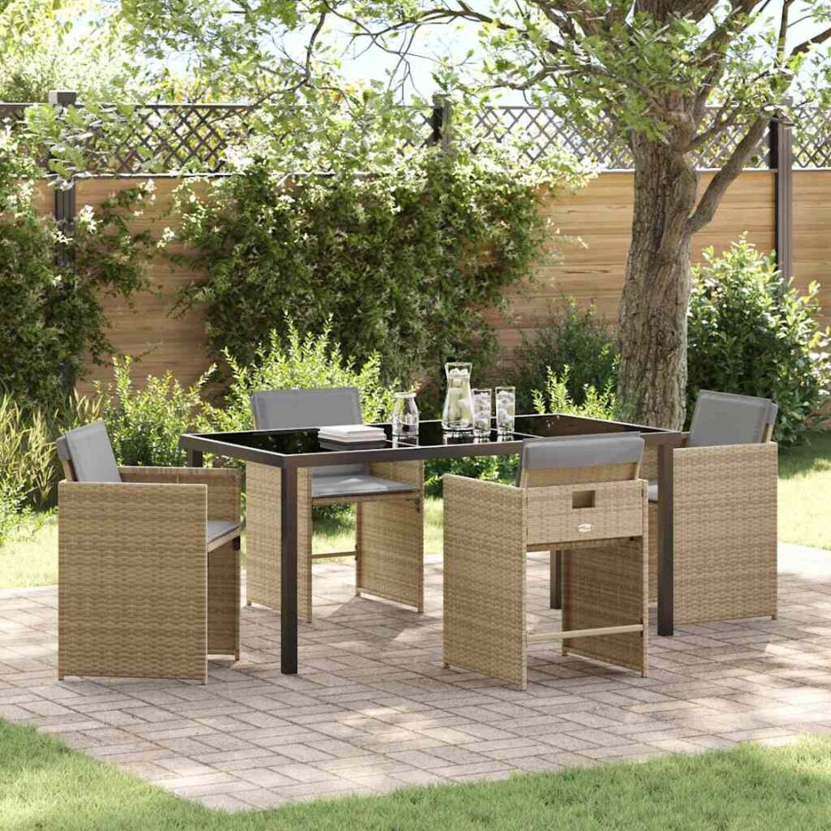 vidaXL Tuin eettafelset 5 pcs Beige poly rattan afbeelding 1