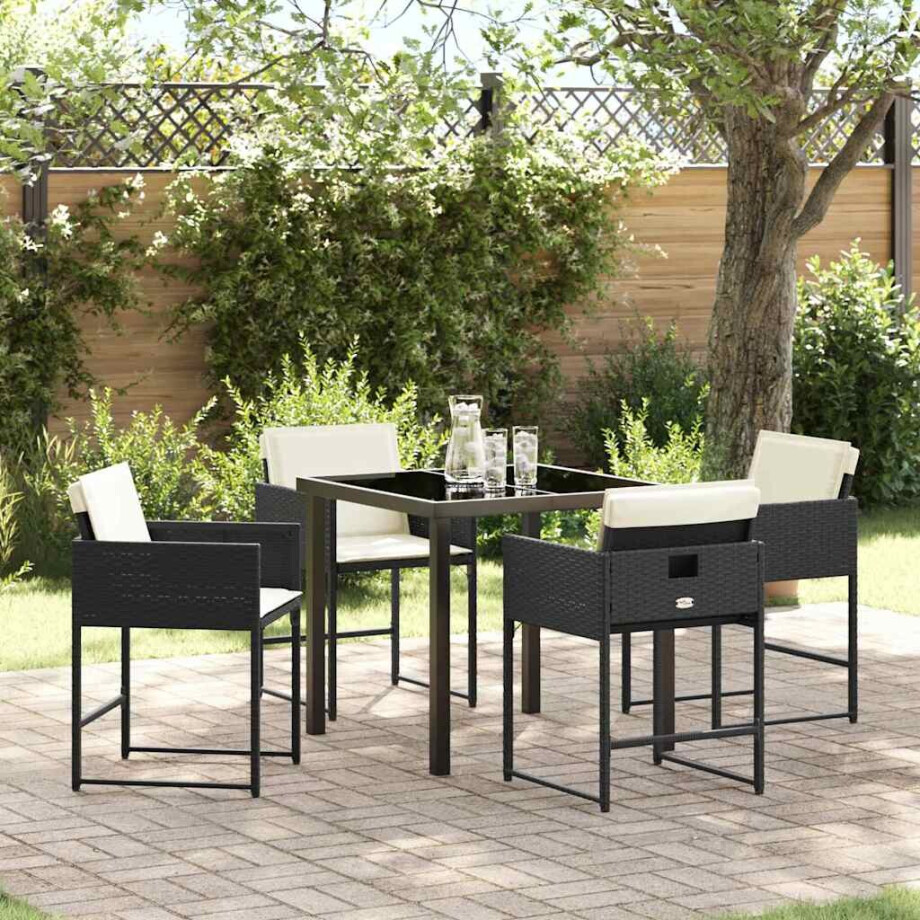 vidaXL Tuin eettafelset 5 pcs Zwart poly rattan vidaXL Tuin eettafelset 5 pcs Zwart poly rattan afbeelding 1