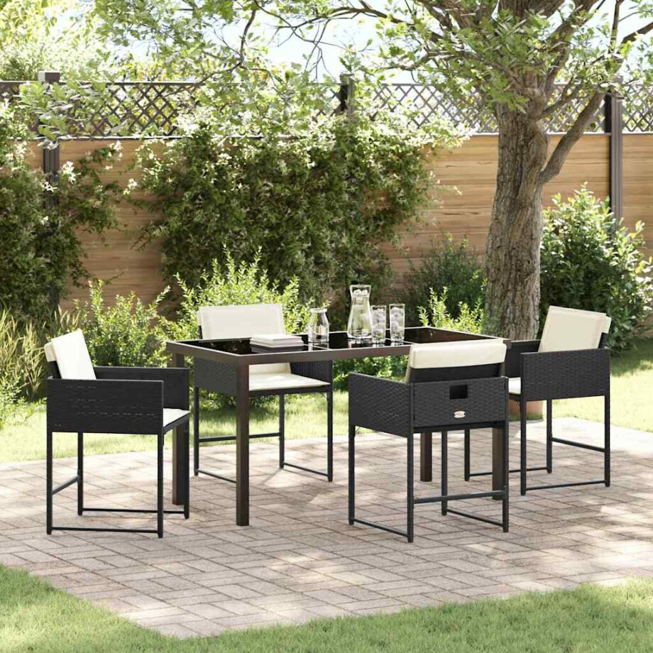 vidaXL Tuin eettafelset 5 pcs Zwart poly rattan afbeelding 1