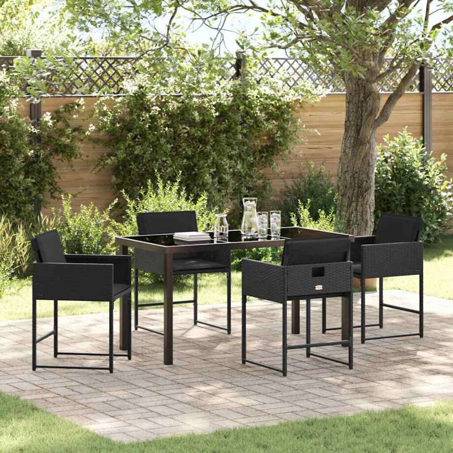 vidaXL Tuin eettafelset 5 pcs Zwart poly rattan afbeelding 1