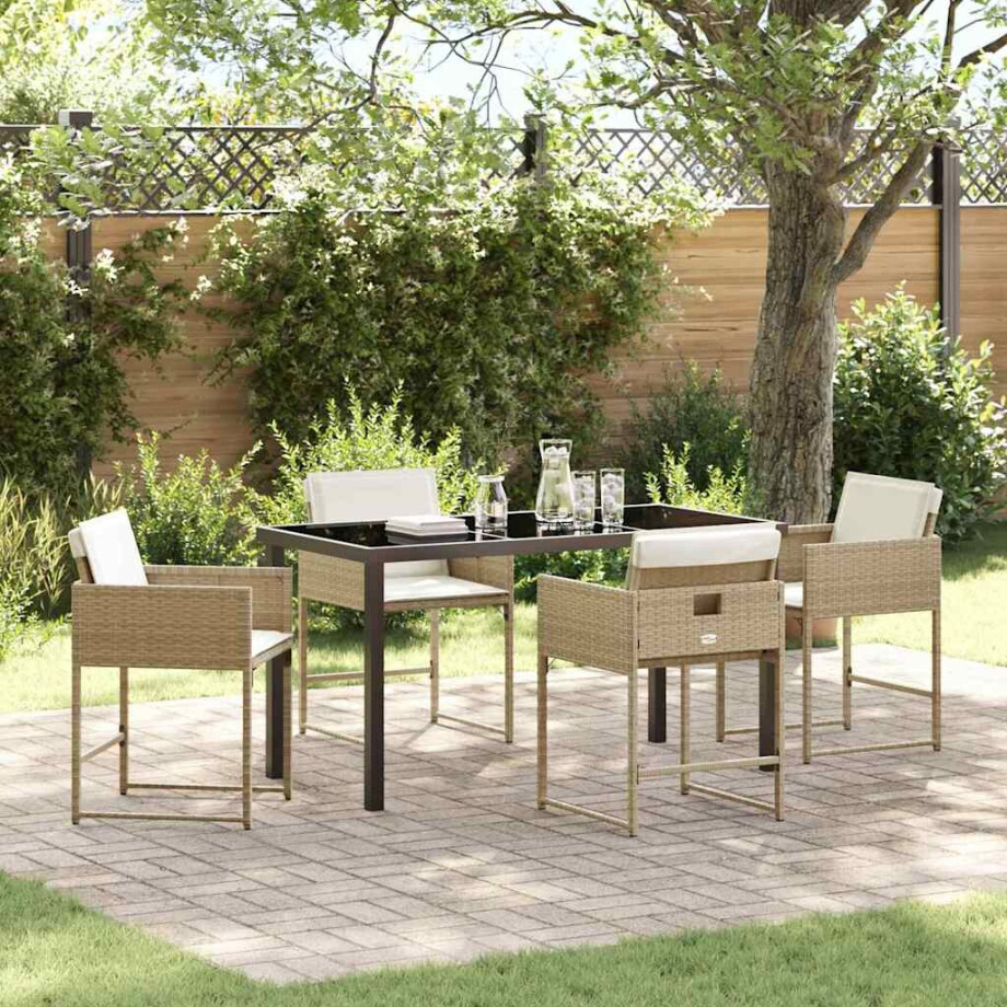 vidaXL Tuin eettafelset 5 pcs Beige poly rattan afbeelding 1