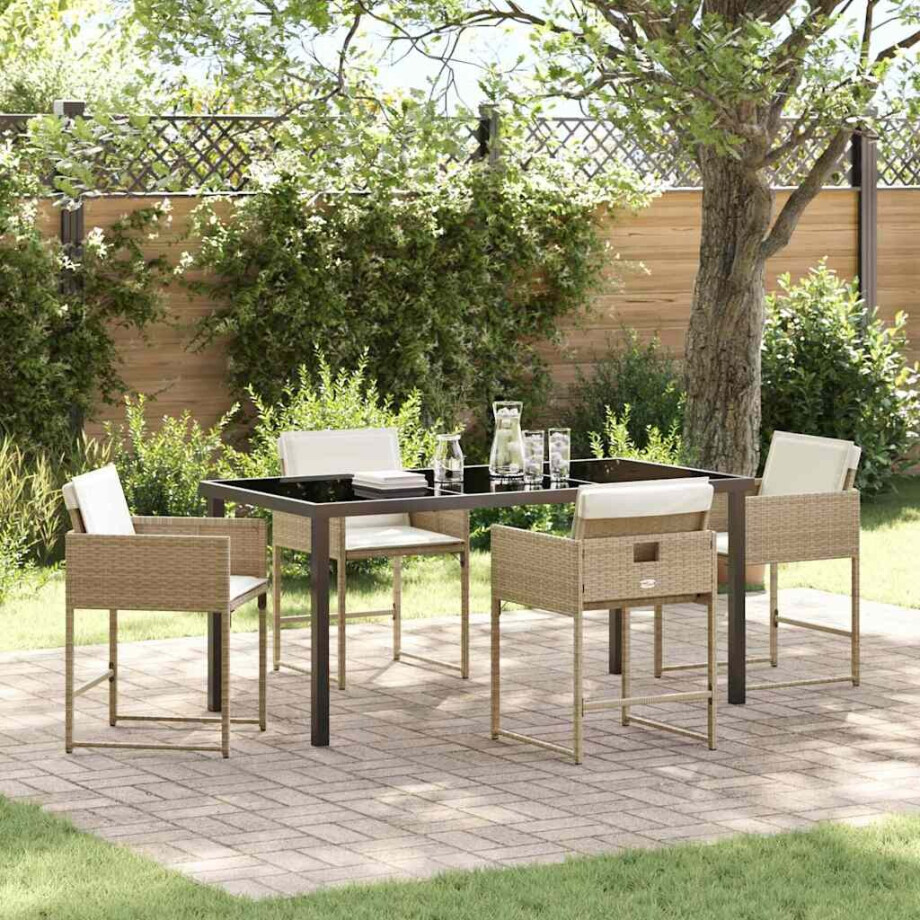 vidaXL Tuin eettafelset 5 pcs Beige poly rattan afbeelding 1