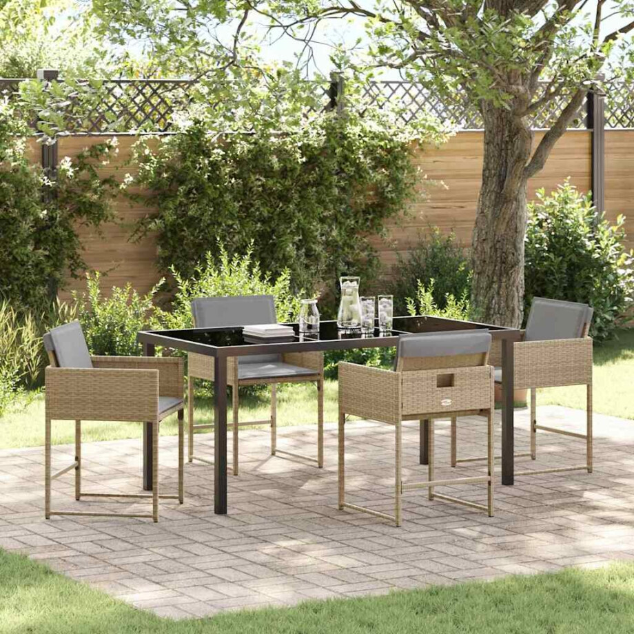 vidaXL Tuin eettafelset 5 pcs Beige poly rattan afbeelding 1