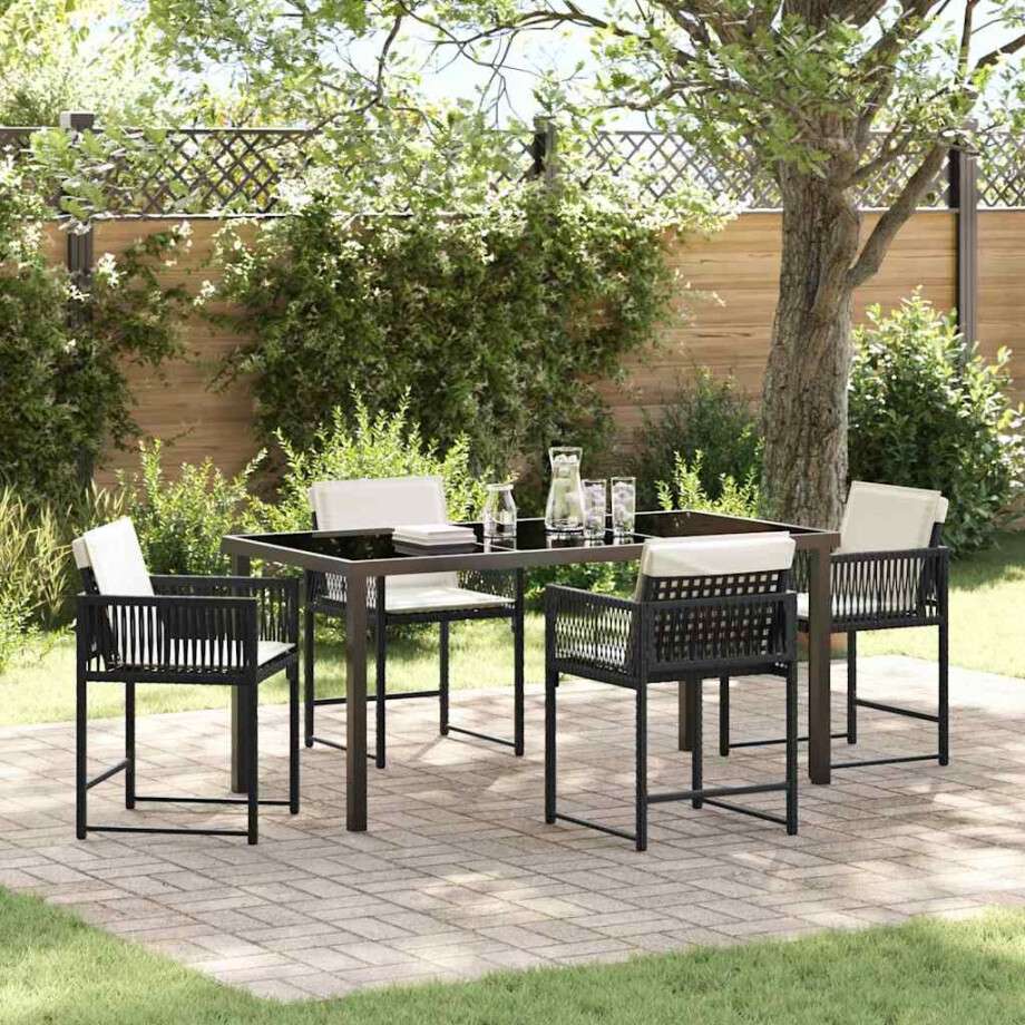 vidaXL Tuin eettafelset 5 pcs Zwart poly rattan afbeelding 1