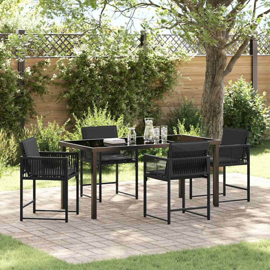 vidaXL Tuin eettafelset 5 pcs Zwart poly rattan afbeelding 1