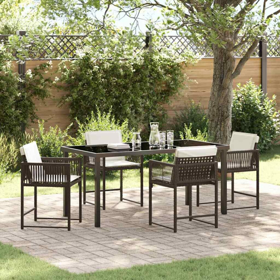 vidaXL Tuin eettafelset 5 pcs Bruin poly rattan afbeelding 1