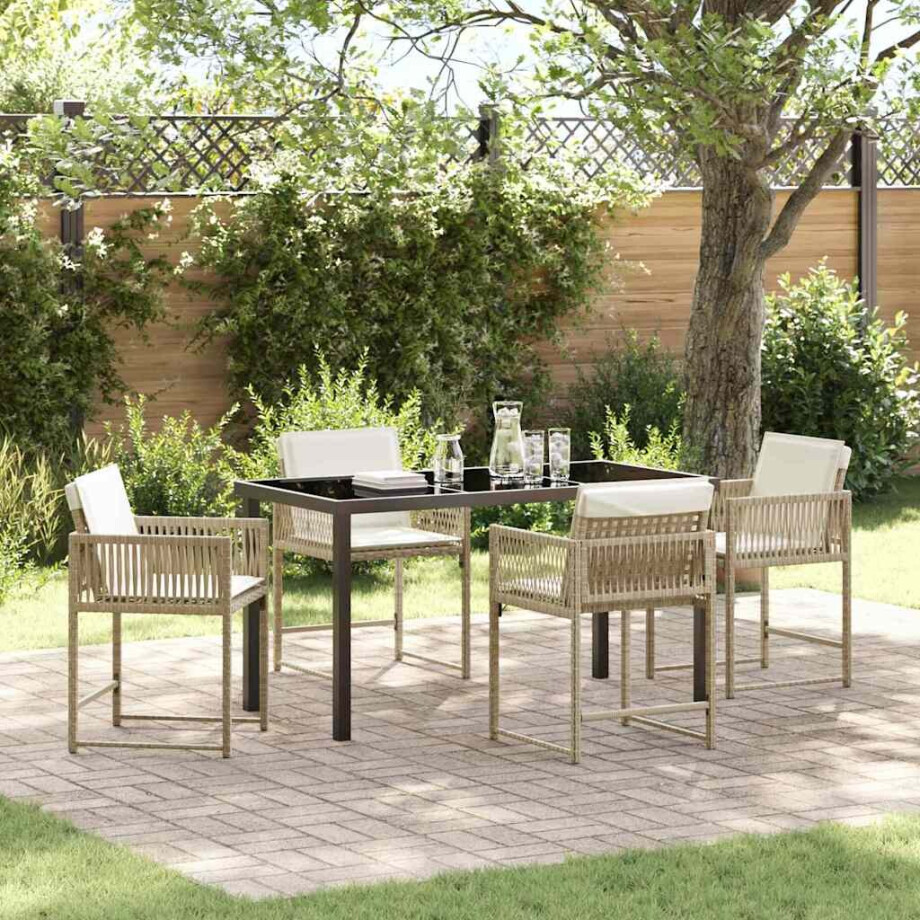 vidaXL Tuin eettafelset 5 pcs Beige poly rattan afbeelding 1