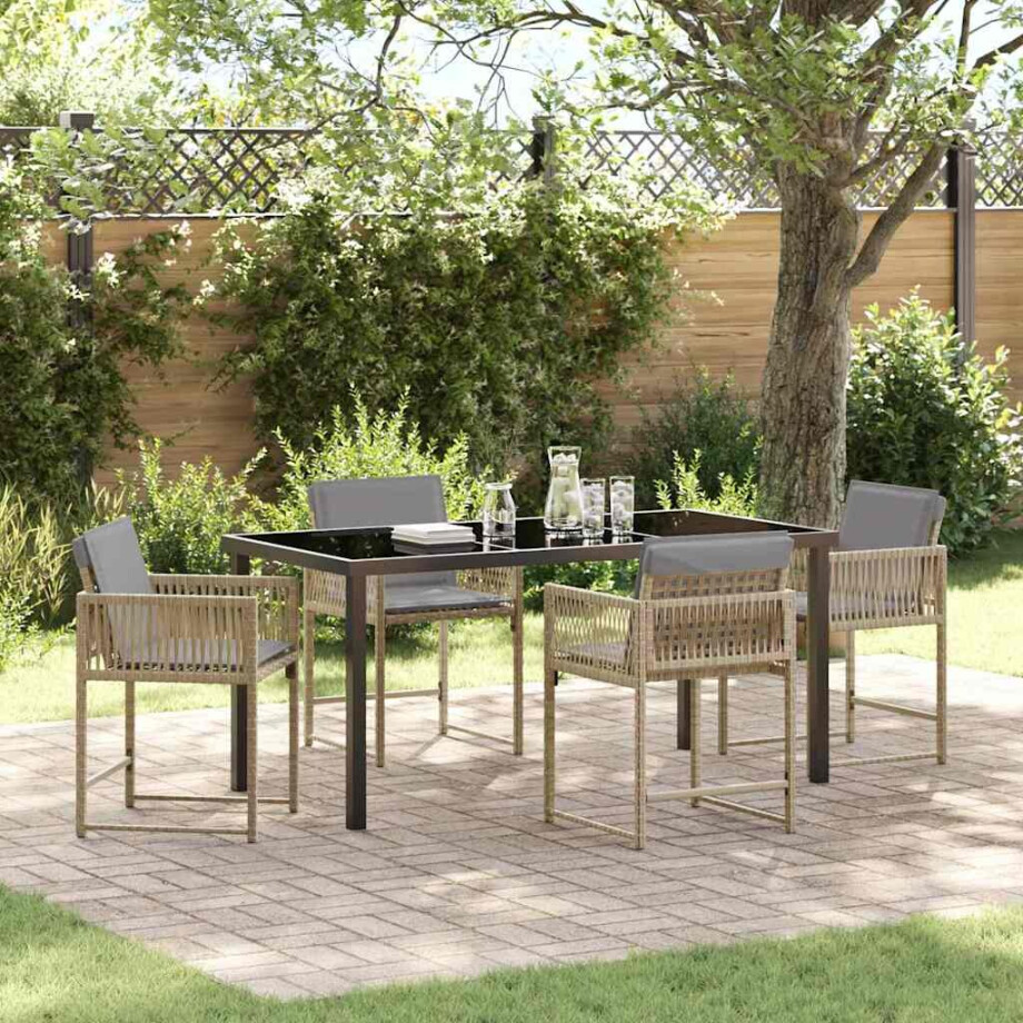 vidaXL Tuin eettafelset 5 pcs Beige poly rattan afbeelding 1