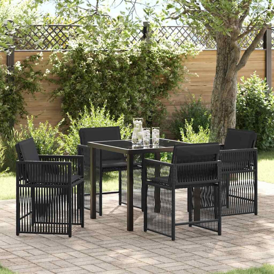vidaXL Tuin eettafelset 5 pcs Zwart poly rattan vidaXL Tuin eettafelset 5 pcs Zwart poly rattan afbeelding 1
